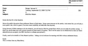 One of the Berger emails to Hillary Clinton regarding Israel and Prime Minister Netanyahu.