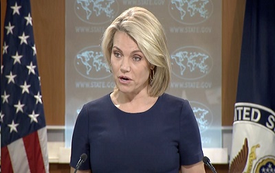 Former Fox News Channel reporter/anchor Heather Nauert holds briefing on behalf of the Trump Administration.