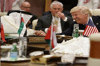 U.S. President Donald Trump shakes hands with Abu Dhabi's Crown Prince Mohammed bin Zayed Al Nahyan during a meeting with leaders at the Gulf Cooperation Council Summit, May 21, 2017, in Riyadh, Saudi Arabia. Last month Trump intended to use the nation that is home to Islam's holiest site as a backdrop to call for Muslim unity in the fight against terrorism. (Evan Vucci/AP)