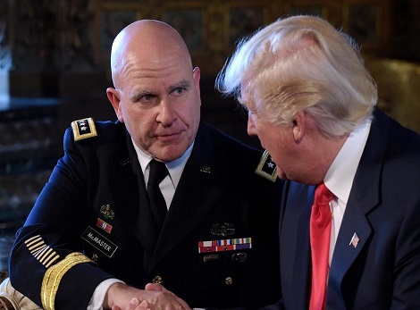 The National Security Adviser H.R. McMaster meets with President Trump.